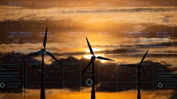 Wind Turbines Holographic Background — Stock Photo, Image