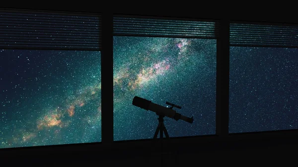 Teleskopet Mot Stjernehimmelen Natt – stockfoto