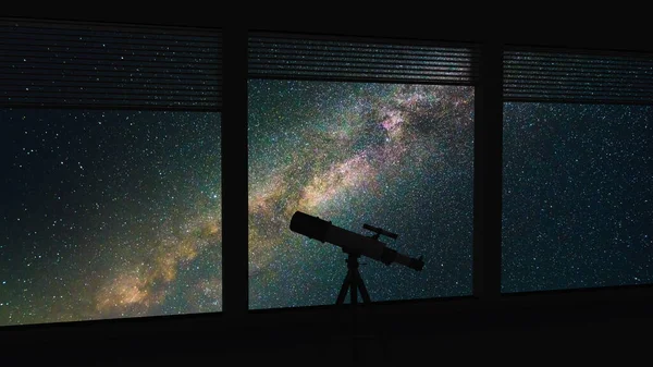 Teleskop Terhadap Langit Berbintang Malam — Stok Foto