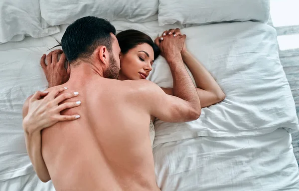 Beautiful Man Woman Underwear Having Sex Bed — Stock Photo, Image