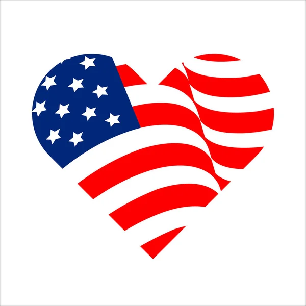 Bandiera americana a forma di cuore. Illustrazione vettoriale, icona del banner. Decorazione per il giorno di indipendenza degli Stati Uniti. Bandiera americana per la celebrazione del 4 luglio negli Stati Uniti . — Vettoriale Stock