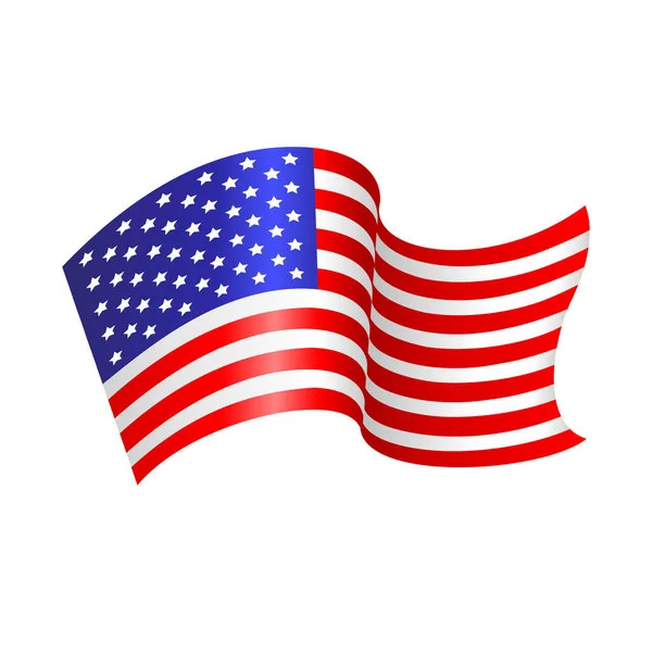 Bandeira americana. Ilustração vetorial com a bandeira dos Estados Unidos da América voando isolado sobre um fundo branco. Conceito patriótico EUA. Dia da independência decoração, ícone, banner . — Vetor de Stock