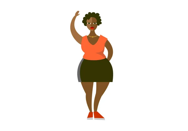 Plump Curvilínea Afro Americana Mulher Plana Vetor Ilustração Além Personagem —  Vetores de Stock