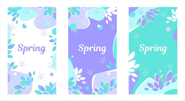 ベクターデザインの春売りテンプレートセット コピースペース付きの背景 ソーシャルメディアの物語 バナー ポスター 挨拶や広告のための春の背景 葉と春の時間概念 — ストックベクタ