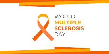 Dünya çoklu skleroz günü. Vektör pankartı, poster, sosyal medya kartı, internet siteleri. Beyaz zemin üzerinde turuncu kurdele ve dünya çoklu skleroz günü metni