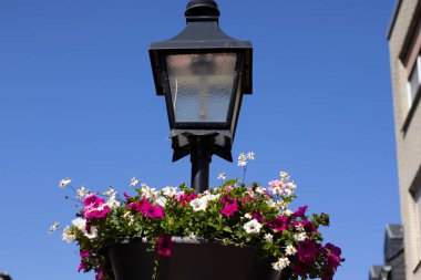 Moers 'daki bir şehir parkında klasik fenerler.