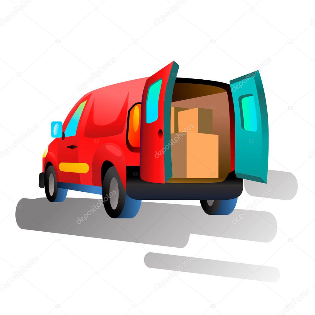 delivery red car, van, taxi, packages