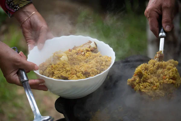 Pilaf, cooked outdoors — Stock Photo, Image