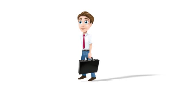 Animation Businessman Walking Holding Briefcase White Background — Stock Video