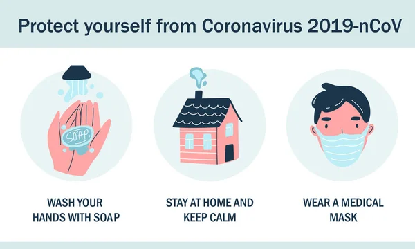 Vektorillustration Med Infografisk Information Hur Skyddar Dig Mot Coronavirus 2019 — Stock vektor