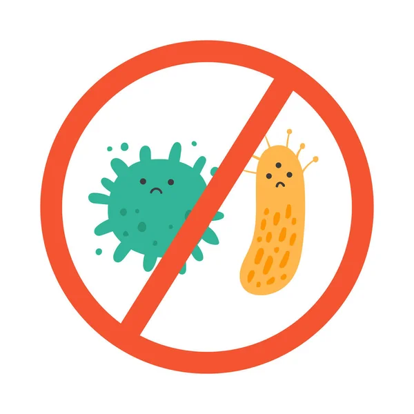 Parar Vírus Gripe Infecção Ilustração Vetor Kawaii Personagens Bactérias Bonitos —  Vetores de Stock
