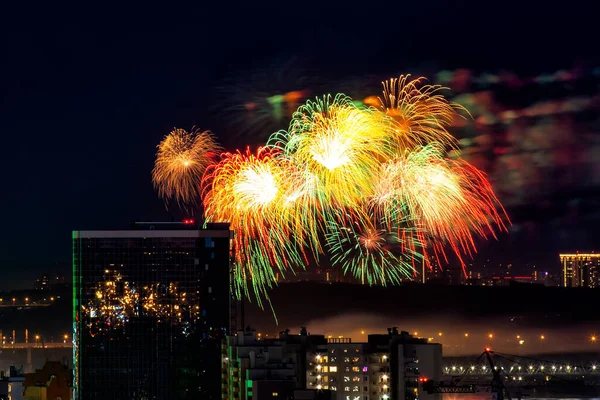 Fireworks Night Background Buildings — Stock Photo, Image