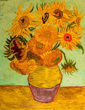 Ayçiçekleri, yağlı boya tabloları. Van Gogh 'un resminden uyarlanmıştır..