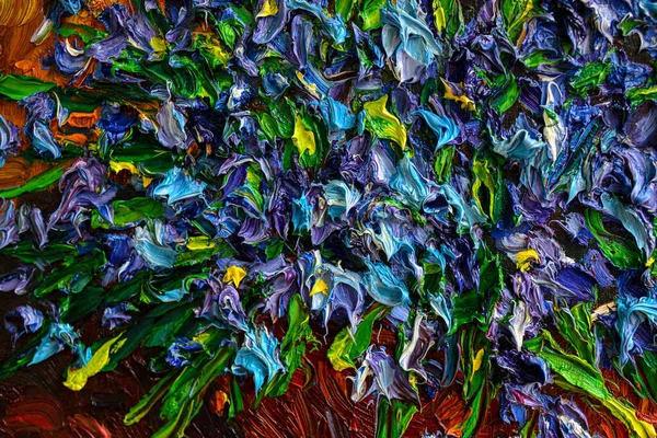 Olajfestmény Egy Csokor Kék Hóvirág Egy Vázában Eredeti Festmény Olaj — Stock Fotó