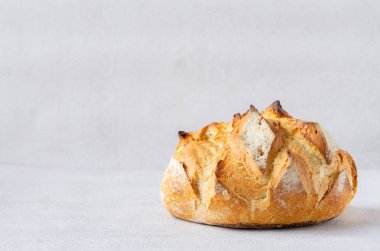 Yuvarlak Ekmek Gri arka planda izole edildi. Boşluğu kopyala.