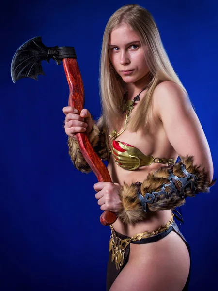 Beautiful Athletic Girl Image Ancient Warrior — Stock Photo, Image