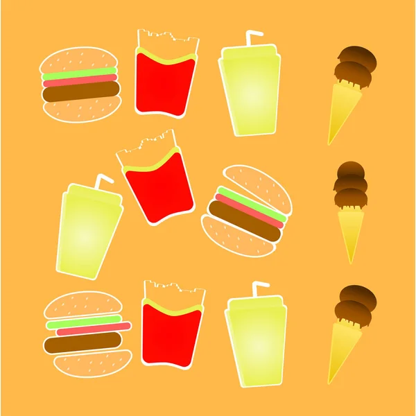 Fast Food Collection Burger French Fries Lemon Water — Stock Vector