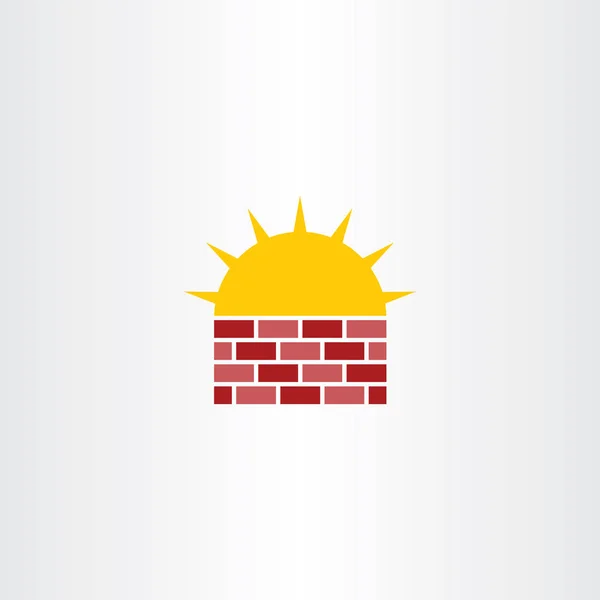 Parede de tijolo e logotipo do ícone do vetor solar — Vetor de Stock