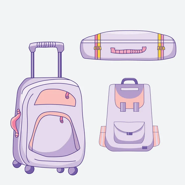 Luggage for travel and things - suitcases on wheels and a travel backpack. Vector illustration. isolated elements — Stockvektor