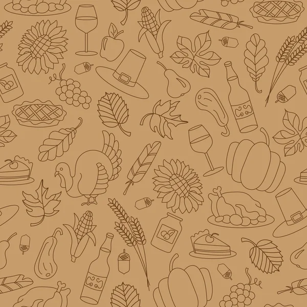 Seamless pattern for holiday Thanksgiving day, a simple hand-drawn contour shape on beige background
