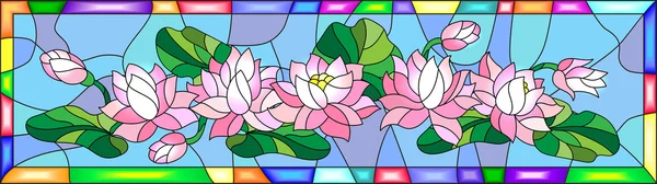 Illustration in stained glass style with flowers, buds and leaves of Lotus — Stock Vector