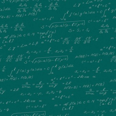 Matematik, formüller, teoremleri, yeşil bir arka plan üzerinde ışık karakterler konunun konulu seamless modeli