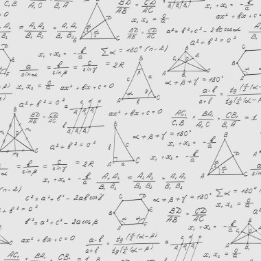Geometri, formüller ve grafik teorilerinin, beyaz bir arka plan üzerinde parlak bir anahat konu konulu seamless modeli