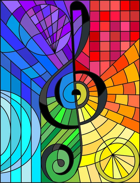 Immagine astratta di una chiave di violino in stile vetro colorato sfondo arcobaleno — Vettoriale Stock