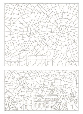 Kontur vitray resimler kentsel manzara ayarla