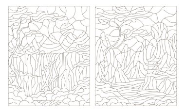 Dağ manzarası ile Windows vitray kontur çizimi ayarla