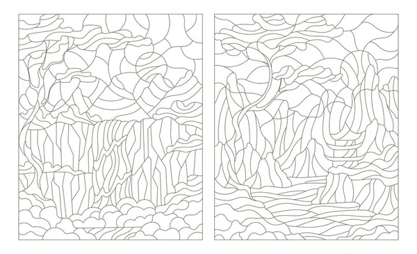 设置轮廓图的彩色玻璃窗户与山风光 — 图库矢量图片