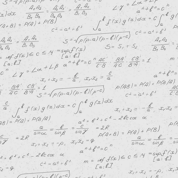Naadloze patroon op het thema van het onderwerp van de wiskunde, formules, stellingen, darkcharacters op een lichte achtergrond — Stockvector