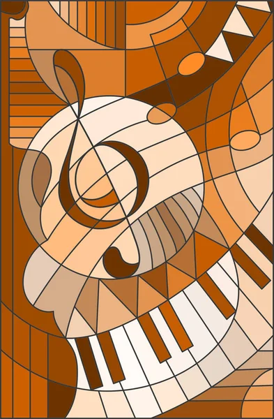 ステンド グラス スタイル、茶色のトーンでト音記号の抽象的なイメージ — ストックベクタ