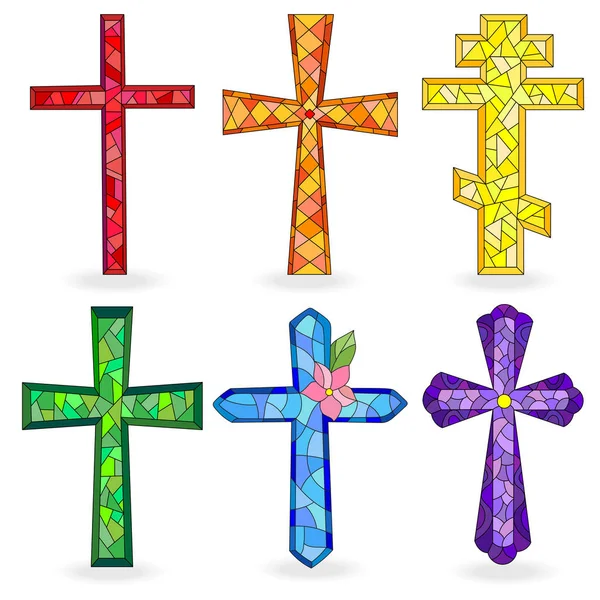 The illustrations in the stained glass style with Christian cross — Stock Vector