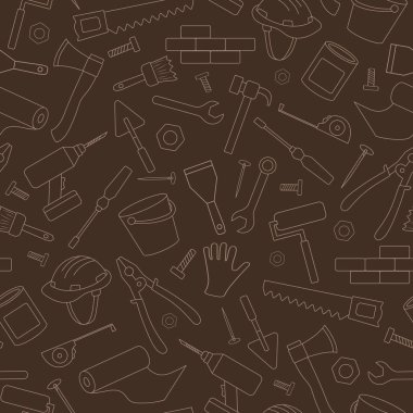 Konu kahverengi zemin üzerine ışık dağılımı inşaat ve onarım, inşaat malzemeleri, basit kontür simgeler üzerinde sorunsuz arka plan