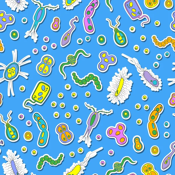 Bakteri, mikrop ve virüs üzerinde mavi bir arka plan görüntüleri ile Seamless Modeli