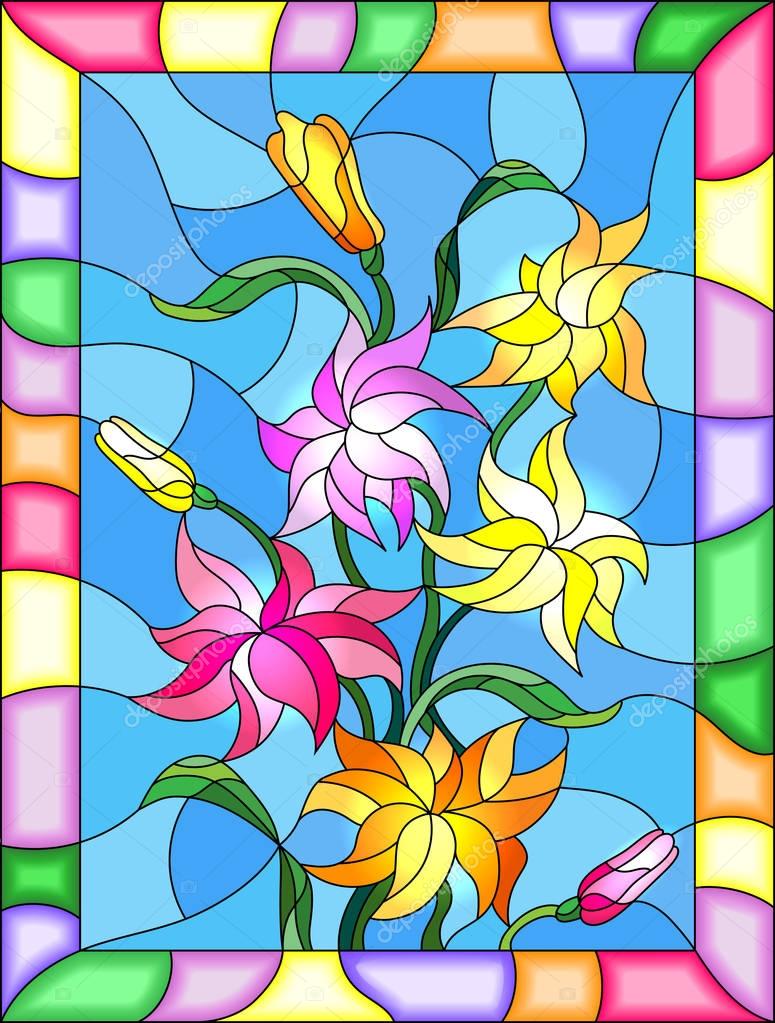 ステンド グラス花仕立てのイラストとユリの葉 — ストックベクター © Zagory 135451742