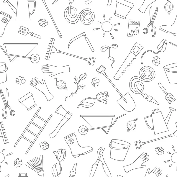 Ekim ve hasat, basit bir kontur simgeler, beyaz arka planda siyah kontur büyüyen Bahçe temalı seamless modeli