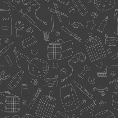 Evde beslenen hayvan kaygı, evde beslenen hayvan dükkan, basit kontür simgeleri, lightoutline karanlık bir arka plan üzerinde bir konu sorunsuz arka plan