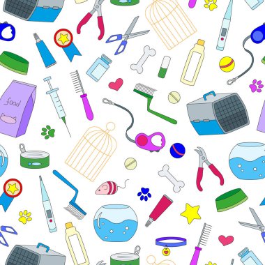 Evde beslenen hayvan kaygı, evde beslenen hayvan dükkan, hafif bir arka plan üzerinde basit renkli simgeler konu sorunsuz arka plan