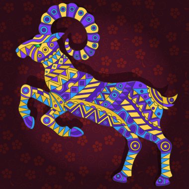 İllüstrasyon koyu bir çiçek arka plan üzerinde soyut ram ile