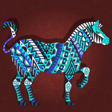 İllüstrasyon koyu kırmızı çiçek arka plan üzerinde soyut Zebra ile