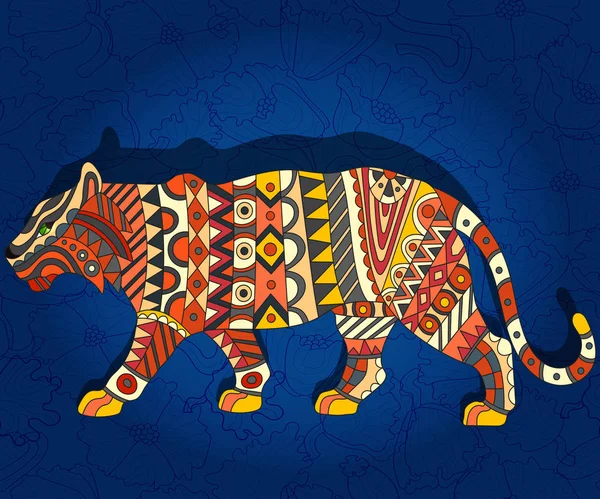 Illustration mit abstrakten Tiger auf dunkelblauem Hintergrund — Stockvektor