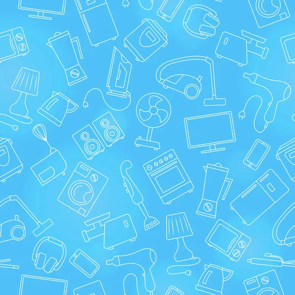 Χωρίς ραφή πρότυπο θέμα των οικιακών συσκευών, ένα ελαφρύ περίγραμμα σε μπλε φόντο — Διανυσματικό Αρχείο