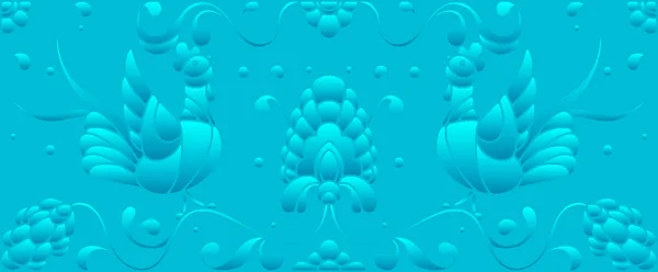 Hintergrundabbildung mit abstrakten Blumen und Hähnen blau halbtonig, horizontal ausgerichtet — Stockvektor