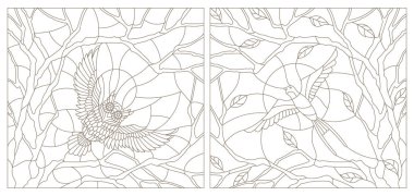 Vitray kuşlar ile kontur çizimleri ayarla