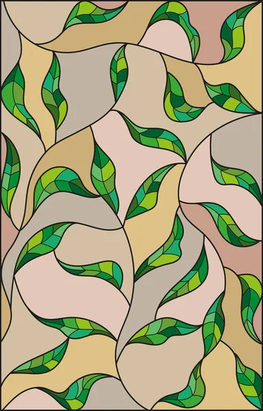 Иллюстрация в стиле витража с зелеными листьями на коричневом фоне — стоковый вектор