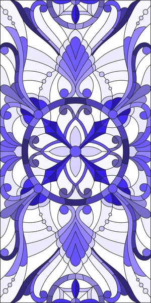 图中彩色玻璃风格与抽象的漩涡，花和叶在明亮的背景下，垂直方向伽玛蓝色 — 图库矢量图片