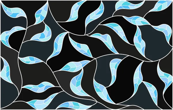 Illustration im Stil der Glasmalerei mit blauen Blättern auf dunklem Hintergrund — Stockvektor