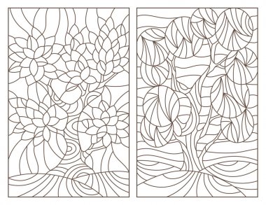 Vitray kontur illüstrasyonlar ağaçların görüntüsü ile ayarla